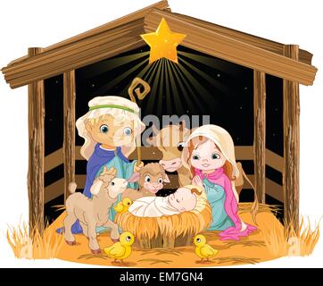 Sainte Famille à la nuit de Noël Illustration de Vecteur