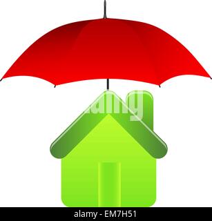 Green House sous parapluie rouge. Concept d'assurance. Illustration de Vecteur