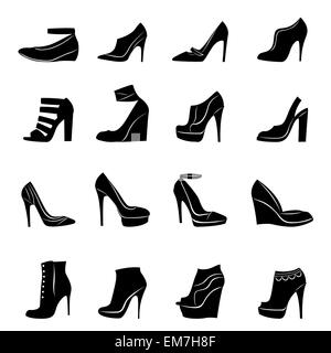 Ensemble de seize modèles de chaussures femmes élégantes Illustration de Vecteur