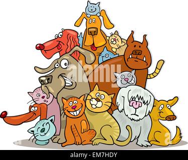 Groupe de chiens et chats Illustration de Vecteur