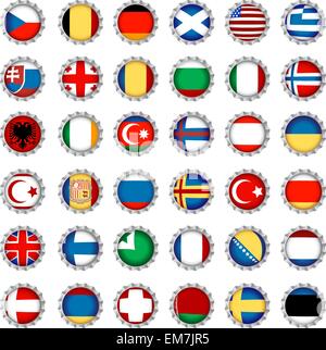 Drapeaux stylisés sur des bouchons de bière Illustration de Vecteur