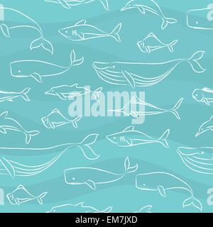 Motif Doodle transparente - Gros poissons Illustration de Vecteur