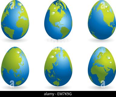 Collection d'oeufs de pâques avec carte du monde Illustration de Vecteur