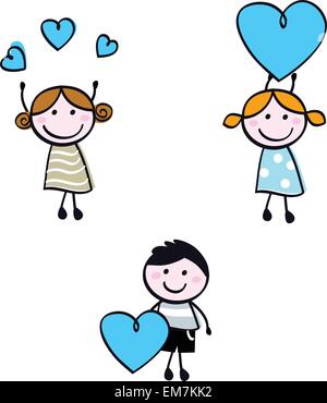 Stick doodle kids chiffres avec coeur bannières Illustration de Vecteur