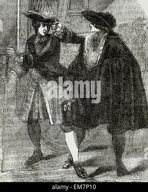 Robert François Damiens (1715-1757). Serviteur domestique français. Tentative d'assassinat du roi Louis XV de France en 1757. Gravure par Dupre. Banque D'Images