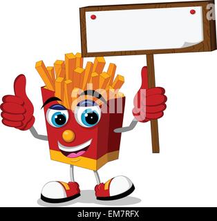 Pommes de terre rissolées cartoon thumb up with blank board Illustration de Vecteur