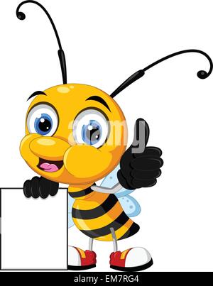 Petite Abeille cartoon holding blank board Illustration de Vecteur