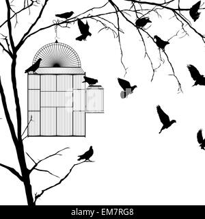 Cage à oiseaux silhouettes Illustration de Vecteur