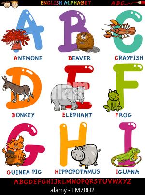 Caricature de l'alphabet avec les animaux Illustration de Vecteur