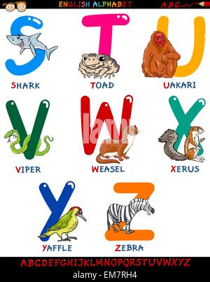 Caricature de l'alphabet avec les animaux Illustration de Vecteur