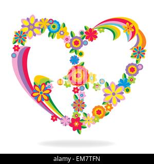 Coeur de la paix signe fait de fleurs Illustration de Vecteur