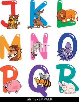 Alphabet Cartoon avec des animaux Illustration de Vecteur