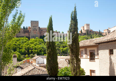 Cuesta de la Victoria dans le quartier Albaicin, Grenade, Espagne Voir plus à l'Alhambra Banque D'Images