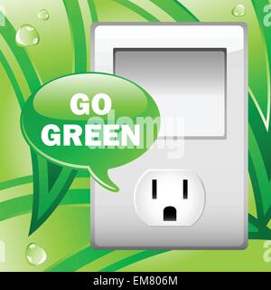 Go Green prise électrique avec des feuilles de fond. Illustration de Vecteur