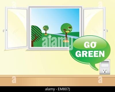 Prise électrique en disant Passer au vert avec une belle fenêtre. Illustration de Vecteur