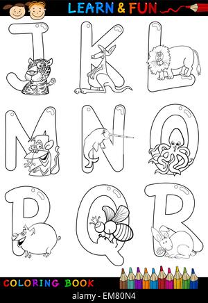 Alphabet Cartoon avec des animaux pour la coloration Illustration de Vecteur