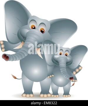 Deux cute cartoon elephant Illustration de Vecteur