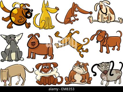 Les chiens et les chiots de dessin animé big set Illustration de Vecteur