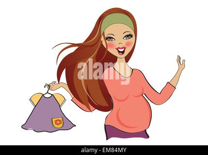 Happy pregnant woman at shopping, isolé sur fond blanc Illustration de Vecteur