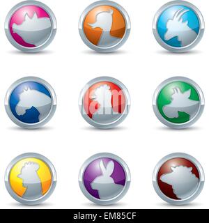 Les animaux de ferme et les oiseaux vector icon set Illustration de Vecteur