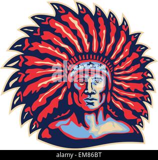 Native American Indian Chief Warrior Retro Illustration de Vecteur