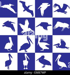 Bleu et blanc avec pelican Illustration de Vecteur