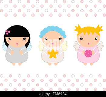 Anges de Noël Kawaii set isolated on white Illustration de Vecteur