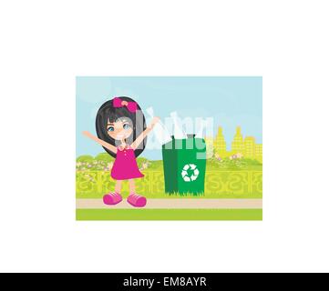 Girl recycling bottles Illustration de Vecteur