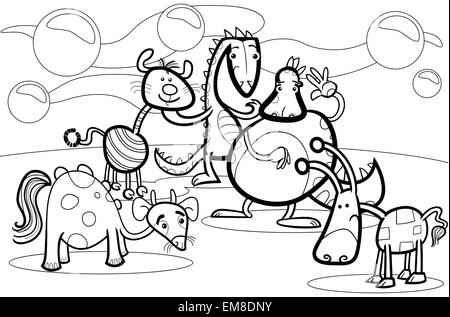 Cartoon fantasy group Coloring Book Illustration de Vecteur