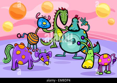 Groupe de créatures fantasy illustration cartoon Illustration de Vecteur