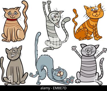 Funny cats set cartoon illustration Illustration de Vecteur