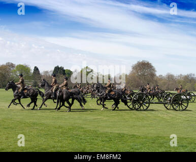 Londres, Royaume-Uni. 17 avril, 2015. Royal Horse Artillery gun carrage répétition à Hyde Park de Londres. La plupart des gummers étaient des femmes. 17/4/2015 : Crédit Cabanel/Alamy Live News Banque D'Images