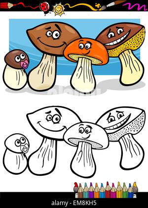 Livre de coloriage pour les champignons cartoon Illustration de Vecteur