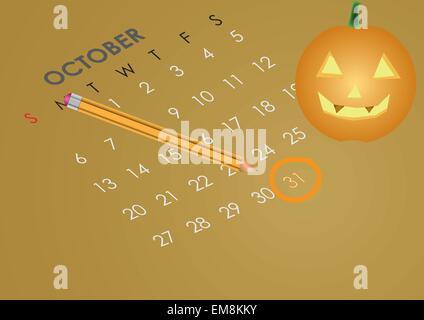 Un calendrier montrant le 31 octobre en bonne place Illustration de Vecteur