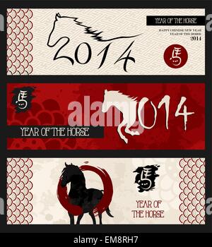 Le nouvel an chinois du cheval des bannières web. Illustration de Vecteur