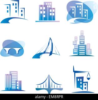 City vector icons set, concept de construction Illustration de Vecteur