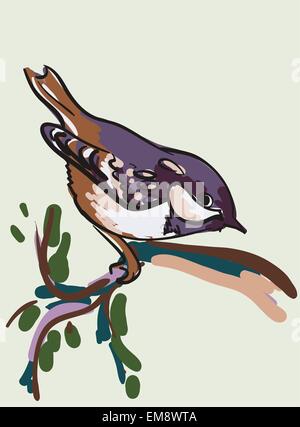 Croquis de vecteur oiseau sur une branche d'arbre Illustration de Vecteur