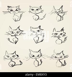 Hand drawn vector icons collection chats grincheux Illustration de Vecteur