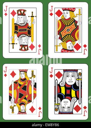 Quatre valets de diamants en quatre styles différents sur un fond vert Illustration de Vecteur