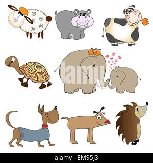 Funny Animals cartoon set isolé sur fond blanc Illustration de Vecteur