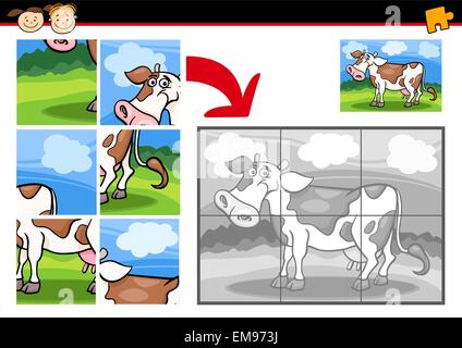 Jeu de casse-tête de vache dessin animé Illustration de Vecteur