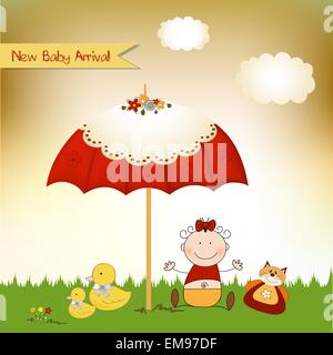 Nouveau bébé invitation avec parapluie Illustration de Vecteur