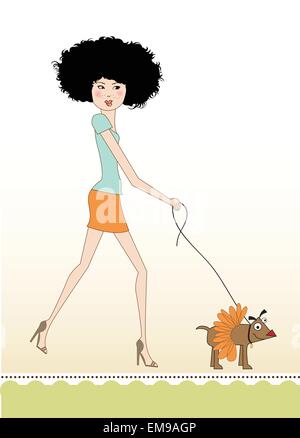 Jolie jeune femme avec son chien habillé Illustration de Vecteur