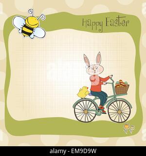 Lapin de Pâques avec un panier d'oeufs de Pâques Illustration de Vecteur