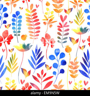 Motif floral aquarelle colorés sur fond blanc Banque D'Images