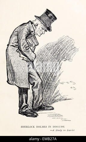 Sherlock Holmes déguisé - Illustration de Sherlock Holmes par Frederic Dorr Steele (1873-1944), à partir de 1904 compilation 'Conan Doyle's Best Books' Volume 1, 'une étude dans Scarlet'. Voir la description pour plus d'informations. Banque D'Images