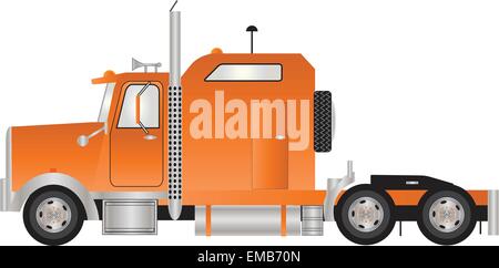 Un vecteur illustration d'un style américain Orange Unité tracteur avec cabine couchette isolated on White Illustration de Vecteur