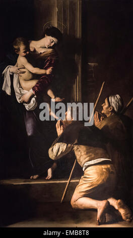 Rome. L'Italie. Madonna di Loreto (1604-1606) par Caravage, Cavalletti Chapelle, Basilica di Sant'Agostino à Campo Marzio. Banque D'Images