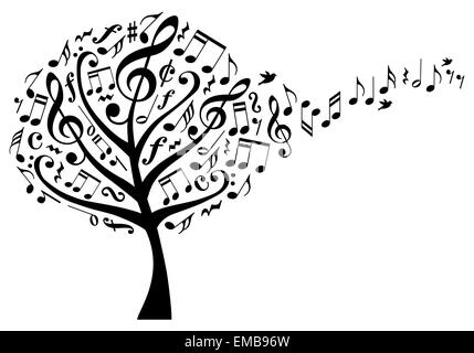 Arbre généalogique de la musique avec treble clefs et voler des notes de musique, vector illustration Banque D'Images
