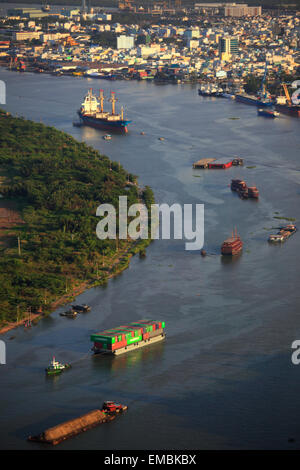 Vietnam, Ho Chi Minh Ville, Rivière Saigon, les navires, Banque D'Images